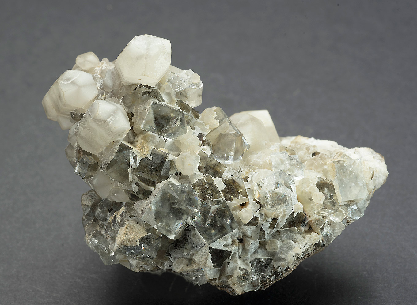 Calcite on fluorite, Heights quarry, Weardale. 75x50x50mm