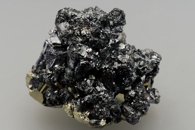 Bournonite on Galena and Pyrite