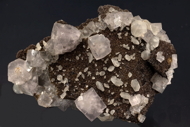 Fluorite and Calcite on Siderite